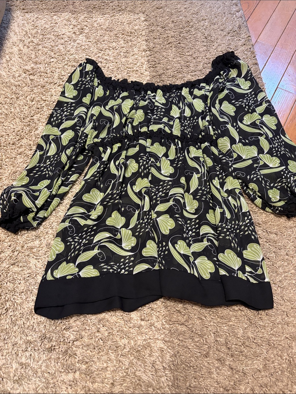 Max Edition Black Top with Lime Green Floral Print